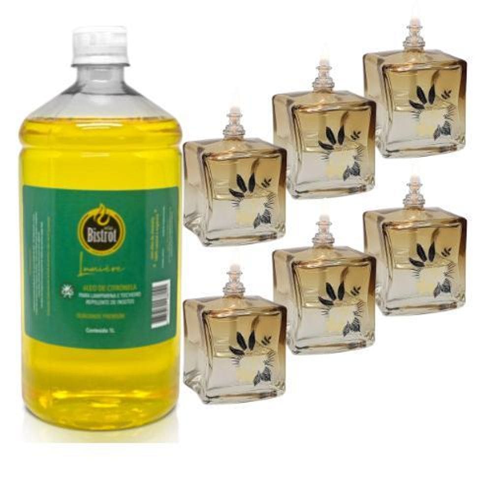 Kit 6 Lamparinas Decorativa Quatro Estações+ 1L De Citronela