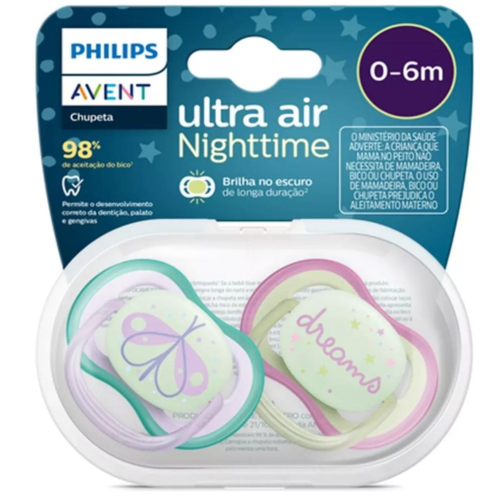 Chupeta Ultra Air Night 0-6m Lilás C/2 Philips Avent