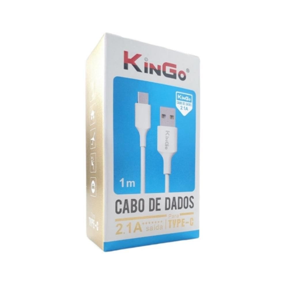 Cabo De Dados Usb-C Kingo Branco 1M 2.1A Para Galaxy S9 Plus