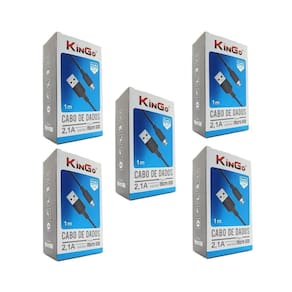 Kit 5 Cabos Usb V8 Kingo Preto 1M 2.1A Para Galaxy A10S