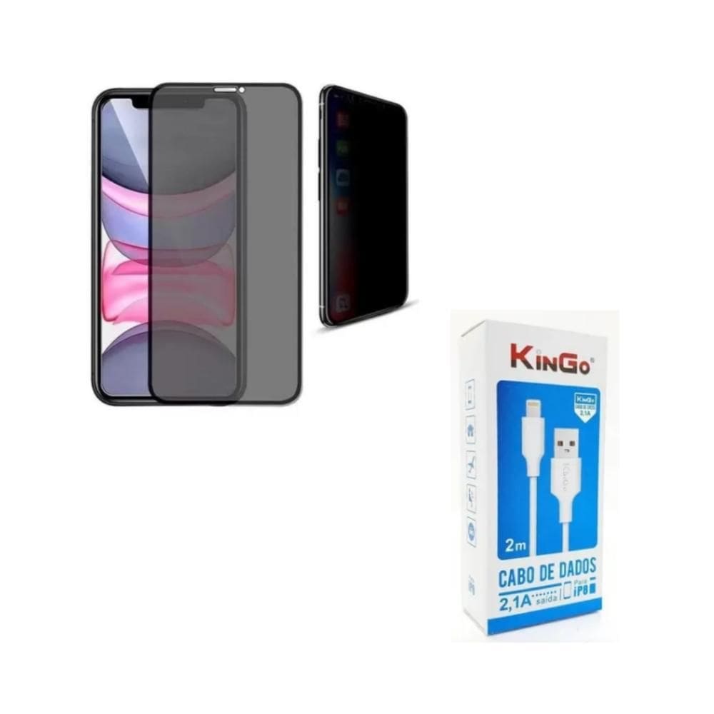 Película Vidro 3D Priv. Tela Toda Iph 12 Pro Max + Cabo 2 Mt