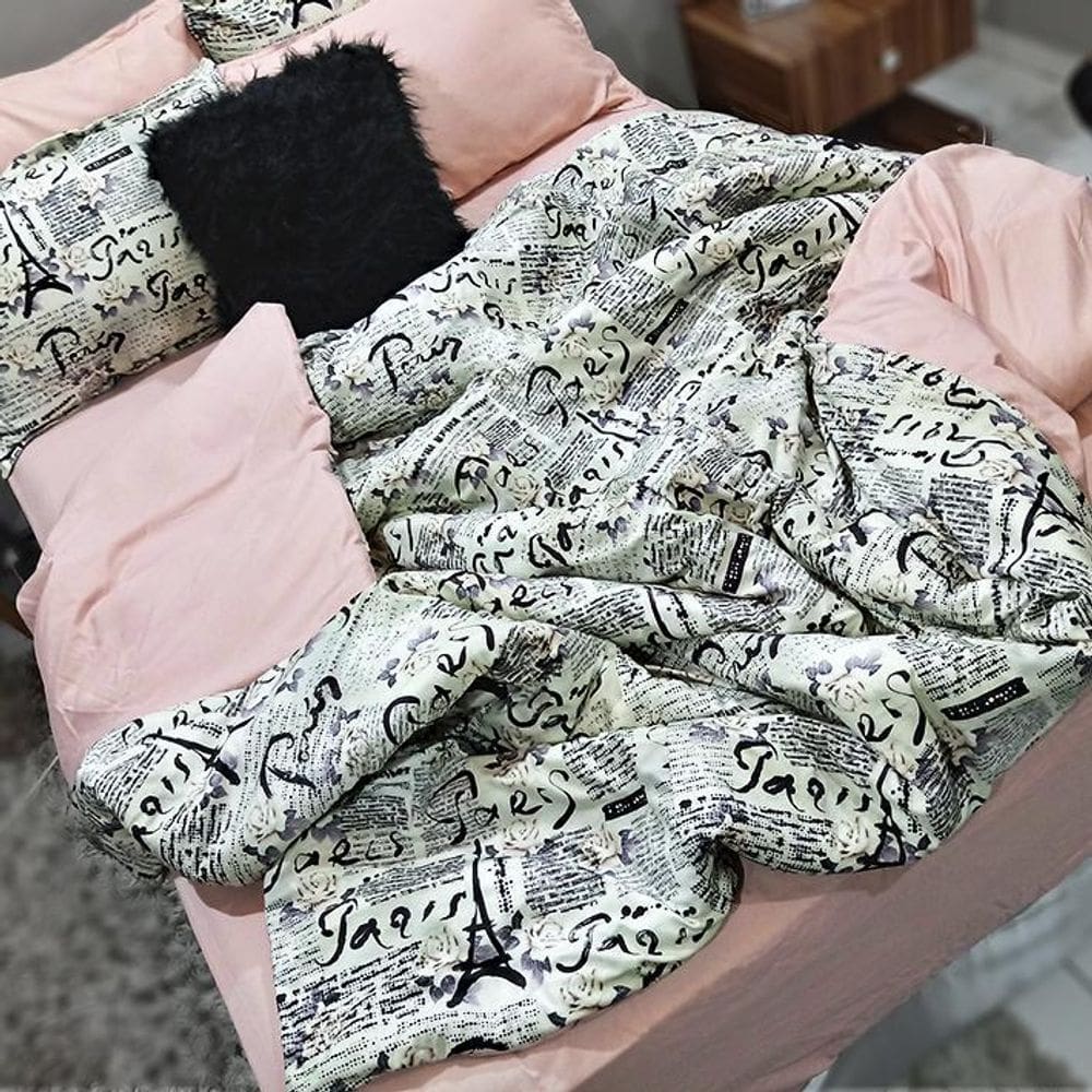 Kit Jogo De Cama Casal Queen 7 Peças Paris Com Almofada
