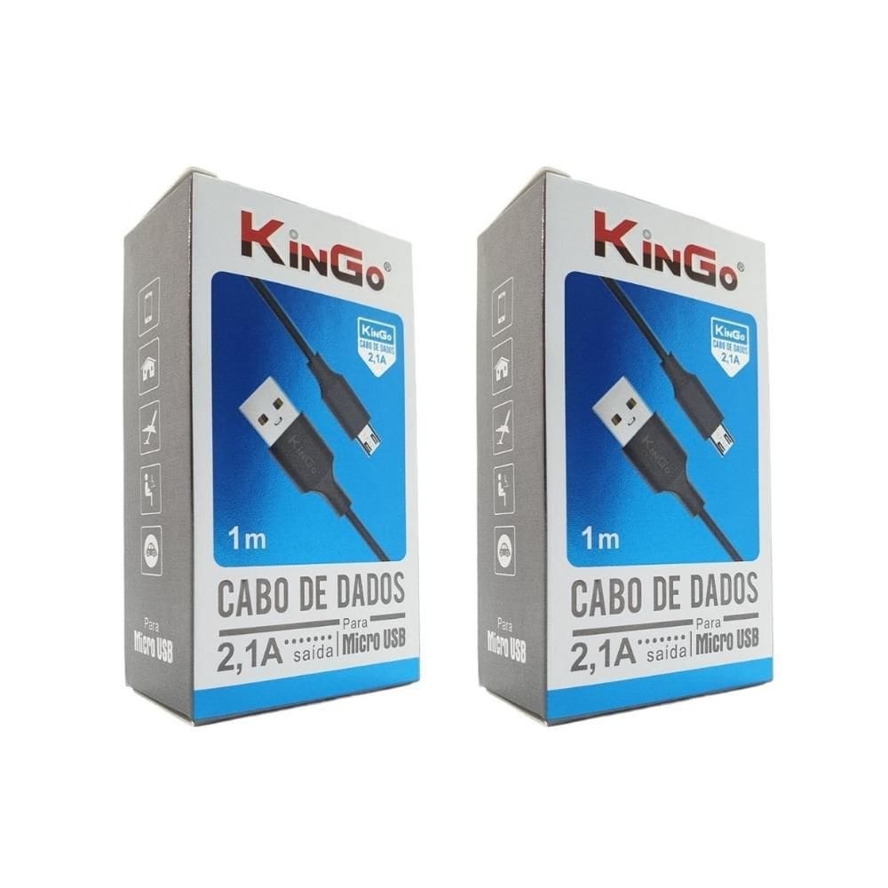 Kit 2 Cabos Usb V8 Kingo Preto 1M 2.1A Para Galaxy A01 Core