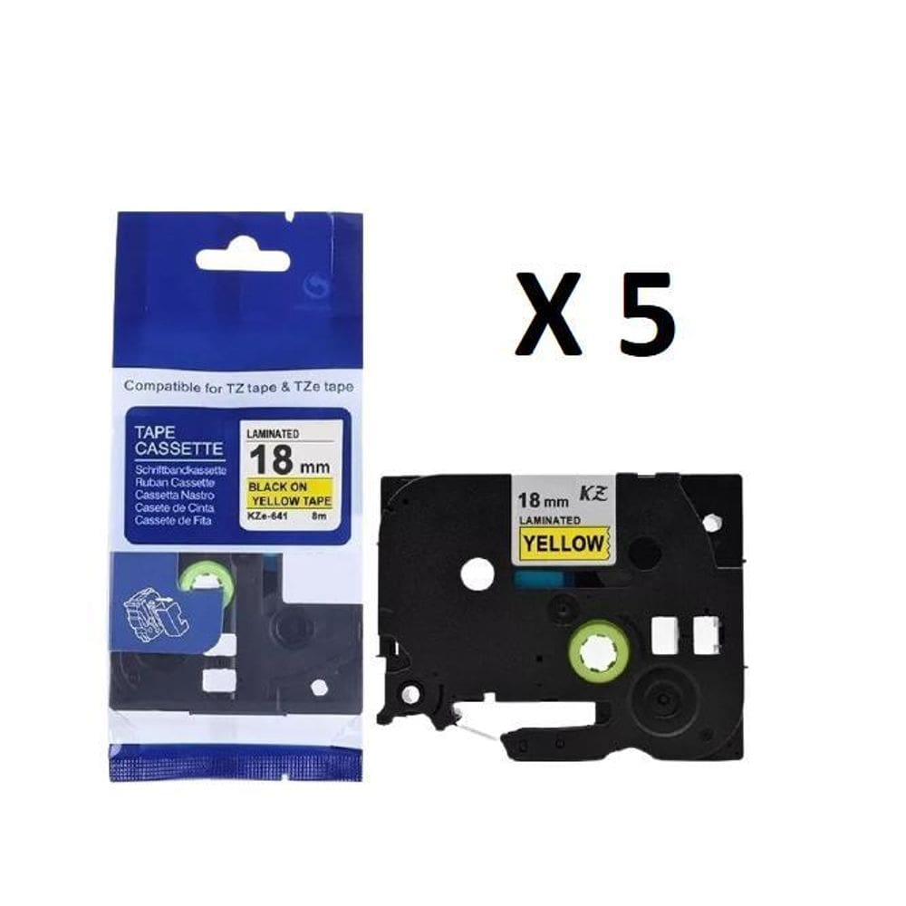 Kit 5 Fitas Compatível Brother Tze-641 Amarela 18Mm