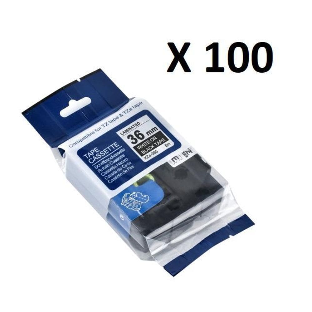 Kit 100 Fitas Compatível Brother Tze-365 Preta 36Mm