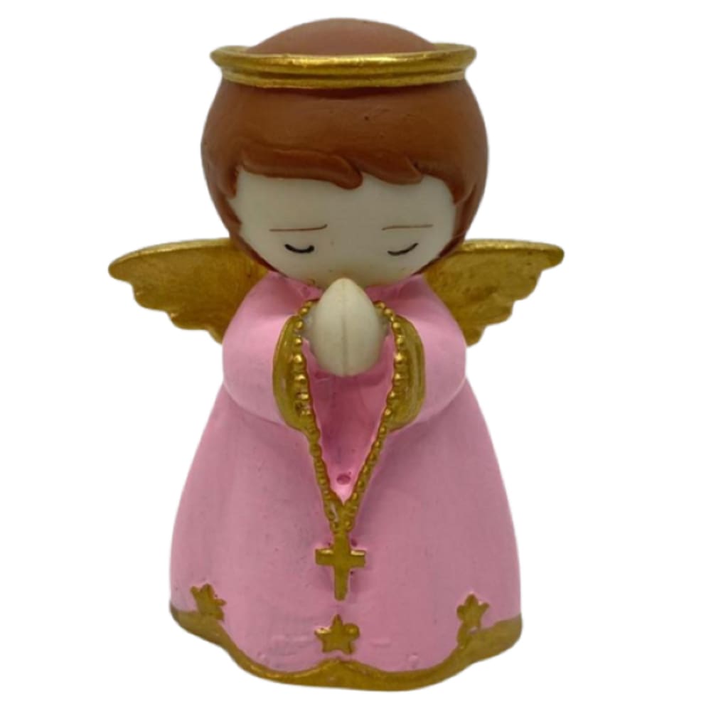 Escultura Anjinho Rezando 7 Cm Rosa Em Resina - Proteção