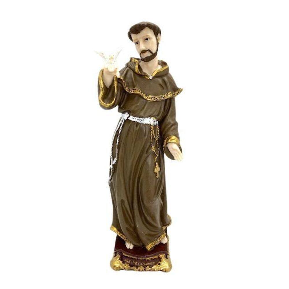 São Francisco Com Pombo Na Mão Escultura Em Resina 29 Cm