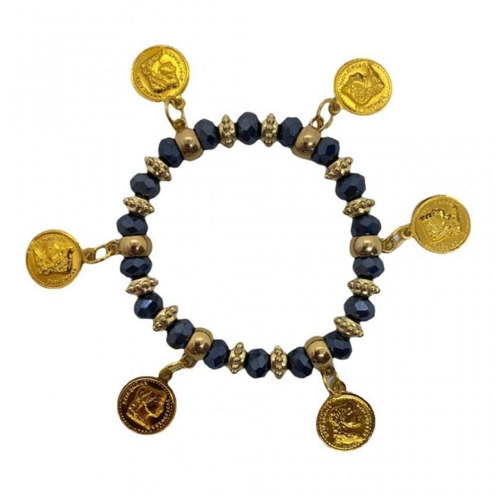 Pulseira Cigana Grafite Cristal E Silicone Moedas