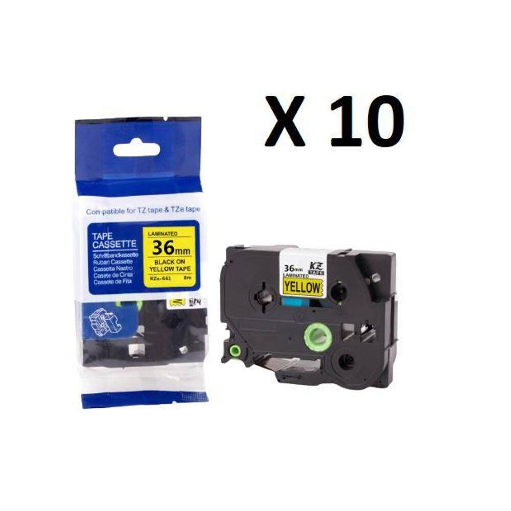 Kit 10 Fitas Compatível Brother Tze-661 Amarela 36Mm