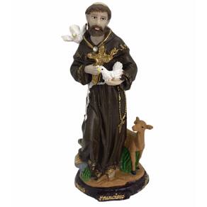 São Francisco De Assis Com Crucifixo Escultura Em Resina 14 Cm