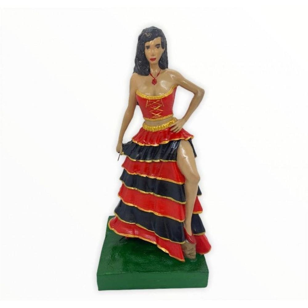 Escultura Pomba Gira Preta E Vermelha 24 Cm Com Crânio No Pé