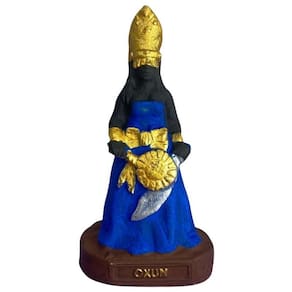 Escultura Orixá Oxum Azul Em Resina 10 Cm