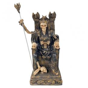 Escultura Exu Caveira No Trono Preto Com Dourado 35Cm Resina