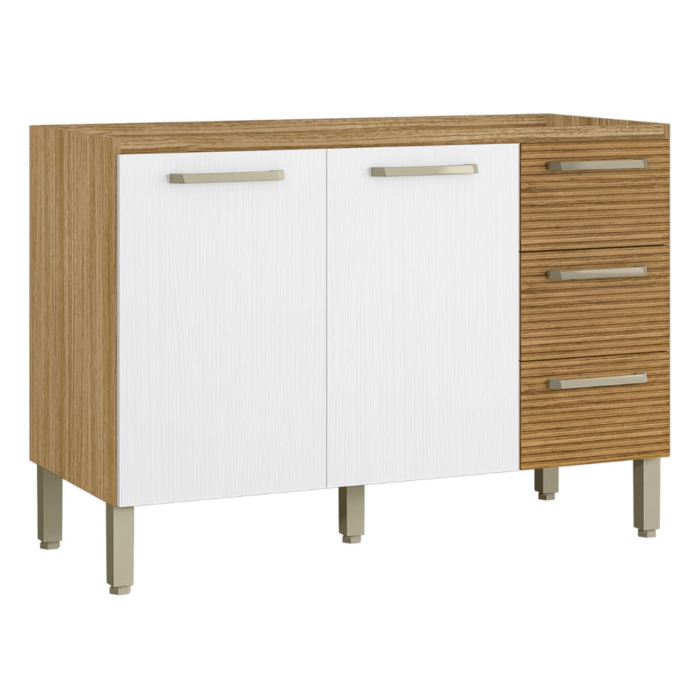 Balcão 2 Portas 3 Gavetas 1200 Ametista Freijo Gris Ripado