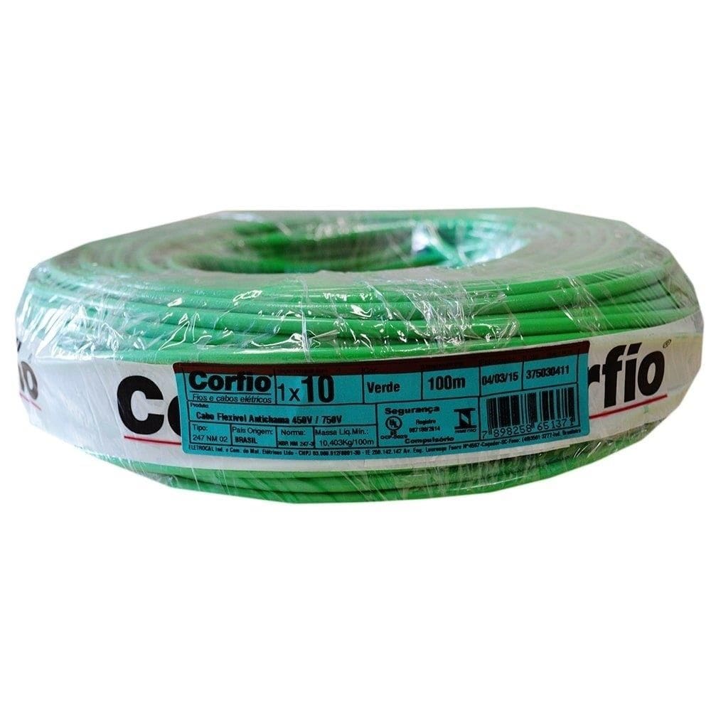 Cabo Flexível Corfio 10mmx100m Rolo 750V Verde