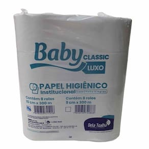 Papel Higiênico Rolão Branco 300m Com 8 Un Baby Classic Luxo