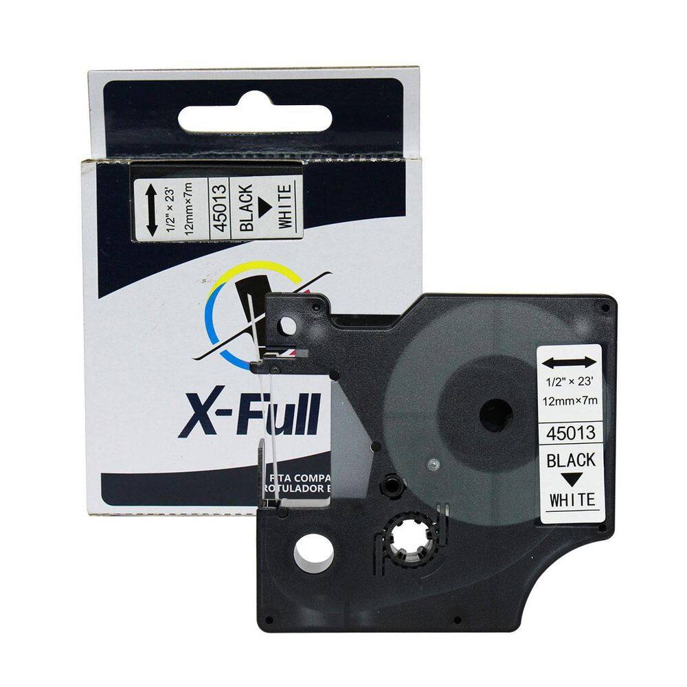Fita Rotuladora 45013 D1 12Mm Preto/Branco Compatível Xfull