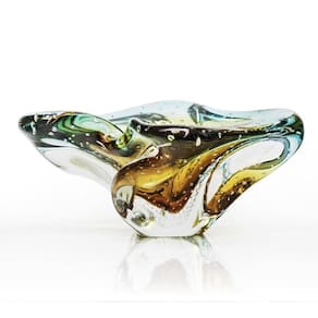 Centro De Mesa Cristal Murano Verde E Âmbar São Marcos 20Cm