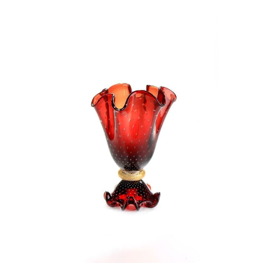 Vaso Em Cristal Murano Vermelho Com Ouro 24K São Marcos 39Cm