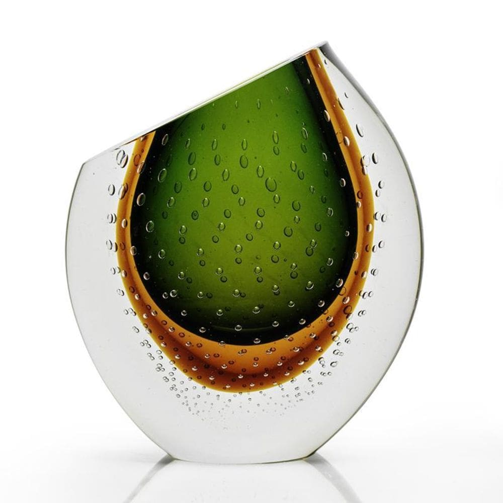 Vaso Em Cristal Murano Esmeralda E Âmbar - São Marcos 24Cm