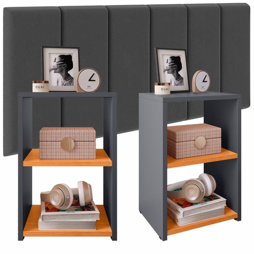 Kit 2 Mesinhas Apoio Lateral Cama Box Bella Cabeceira Júlia 1,95 King Size Estofada Decoração Quarto