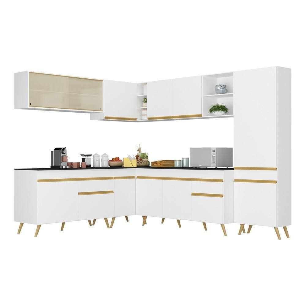 Cozinha Completa De Canto Veneza Gw Mp2065 Com Armário E Balcão Branca