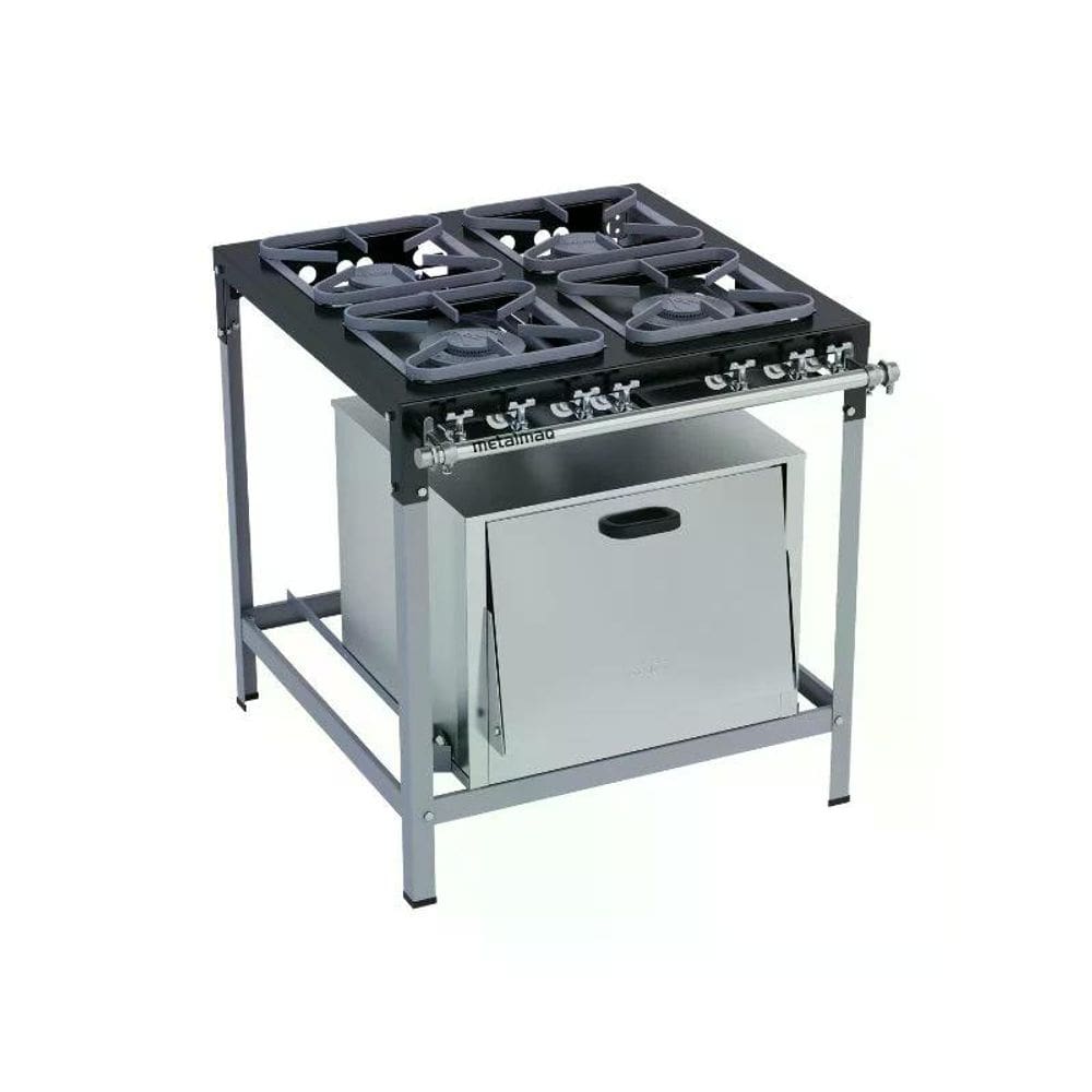Fogão Industrial 4 Bocas 30X30 com Forno S2020 Metalmaq Gás de Botijão (GLP)