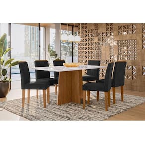 Mesa de Jantar Ambiente Anitta 160x90 cm com Vidro Ype Off White e 6 Cadeiras Ana Ype Veludo Preto - New Ceval