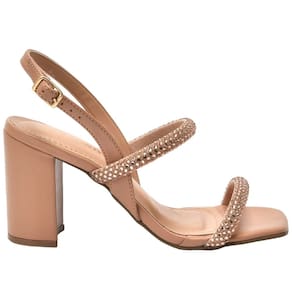 Sandália Feminina Casual Bico Quadrado Salto Alto com Strass Via Marte 139-010