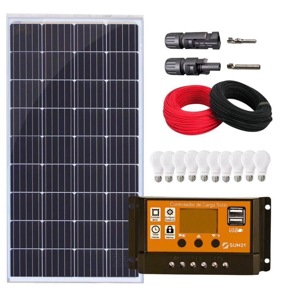 Kit Solar Iluminação 155w Resun 10 Lâmpadas Controlador 30A