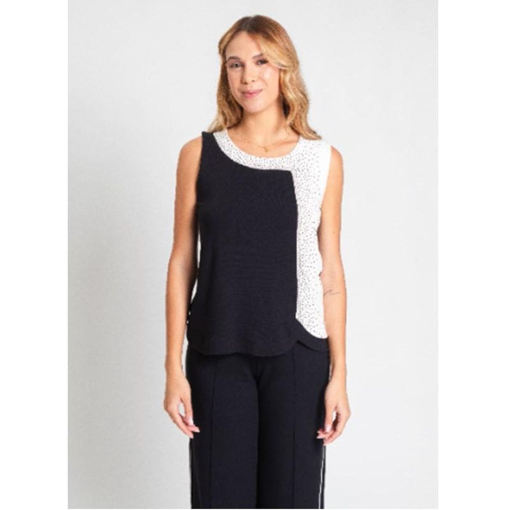 Blusa regata bicolor com strass Virou Moda