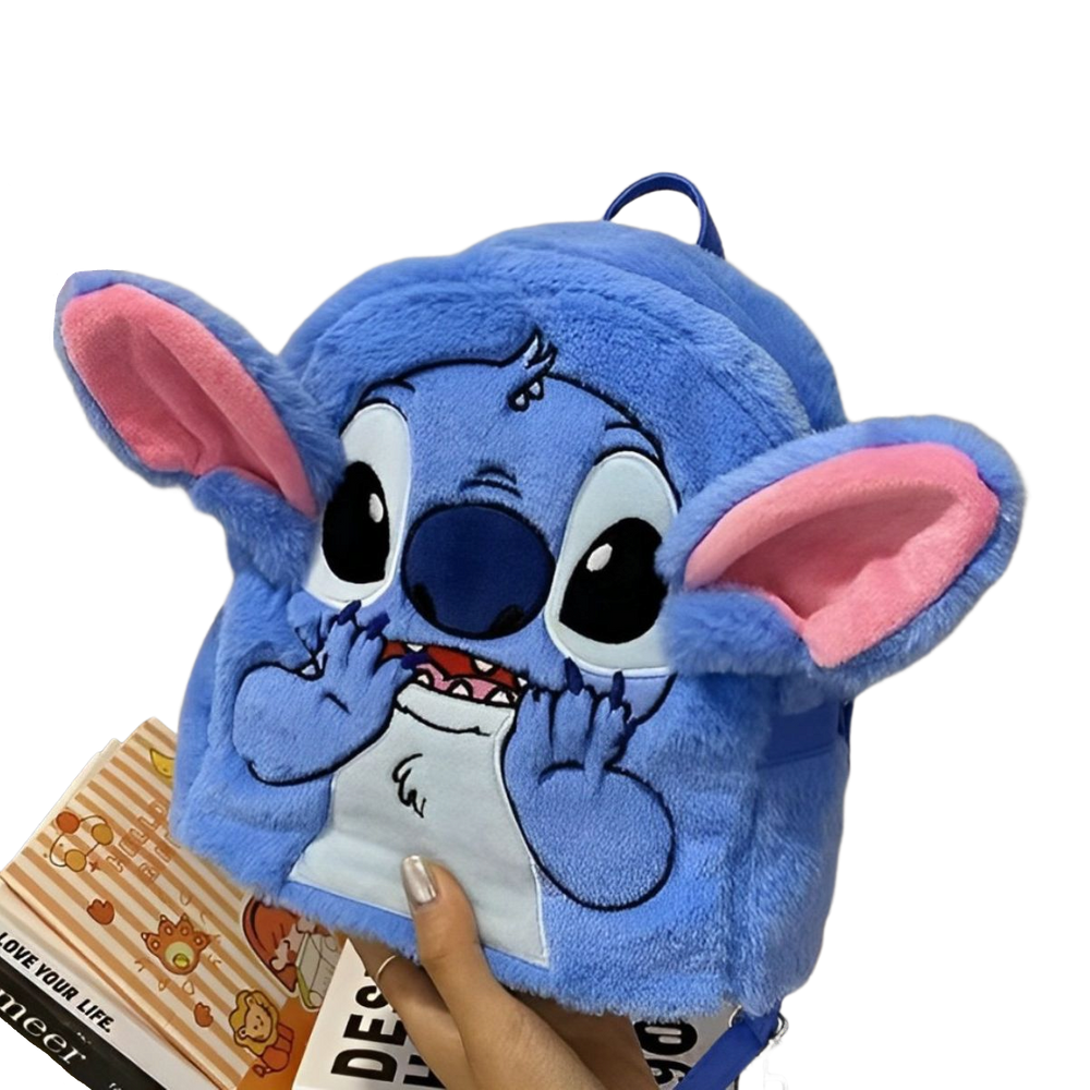 Mochila Escolar Infantil Lilo & Stitch Pequena 7L Pelúcia Fofa Azul Sem Rodinhas Para Passeios