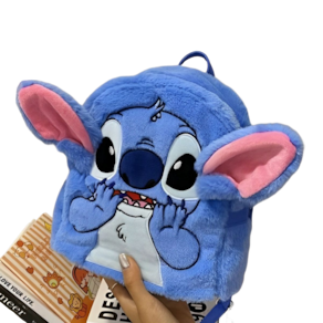 Mochila Escolar Infantil Lilo & Stitch Pequena 7L Pelúcia Fofa Azul Sem Rodinhas Para Passeios