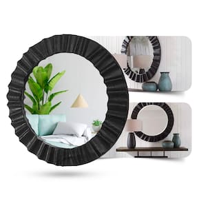 Espelho Redondo Decorativo Moldura Preto47X47cm Moderno Luxo