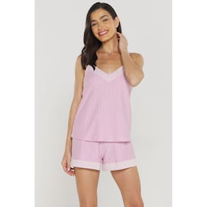 Pijama Feminino Curto de Alças com Recortes Contrastante