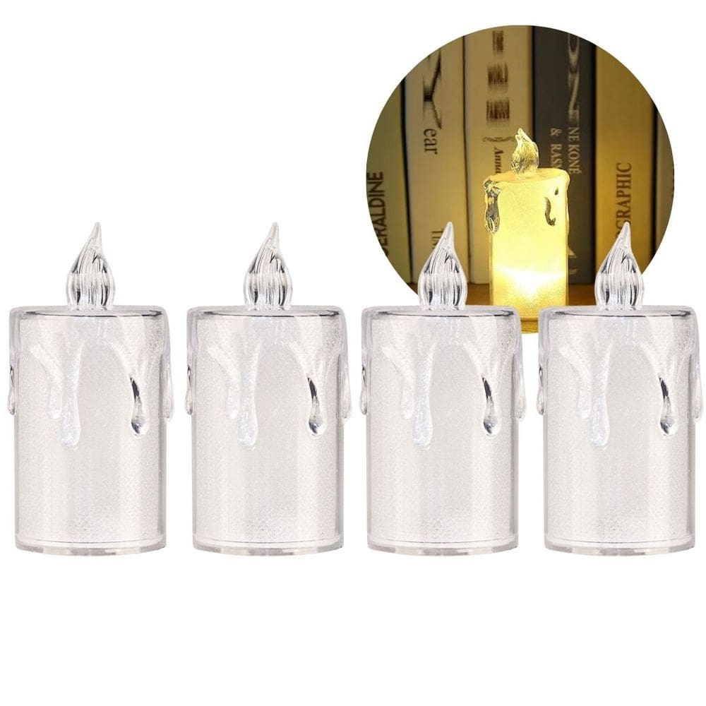 Jogo 4 Mini Velas Eletrônica Cristal LED Branco Quente 7,7cm - Art Christmas