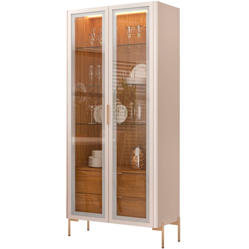 Cristaleira Para Sala De Jantar Bar Adega 02 Portas Tarsila D05 Off White Freijó- Lyam