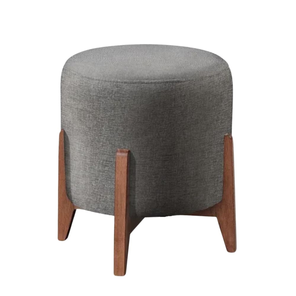 Puff Estofado Decorativo para Sala Redondo Paris Linho