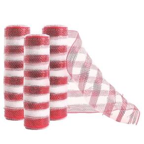 Kit 3 Telas Decorativa Fita Natal Malha Tule Listras Vermelho e Branco 26cm x 5 metros – Magizi