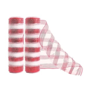 Kit 2 Telas Decorativa Fita Natal Malha Tule Listras Vermelho e Branco 26cm x 5 metros – Magizi