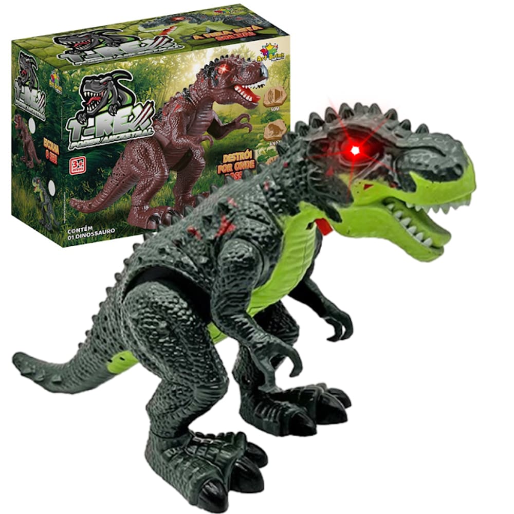 Dinossauro Rex De Brinquedo Articulado Anda Luz Nos Olhos Emite Som