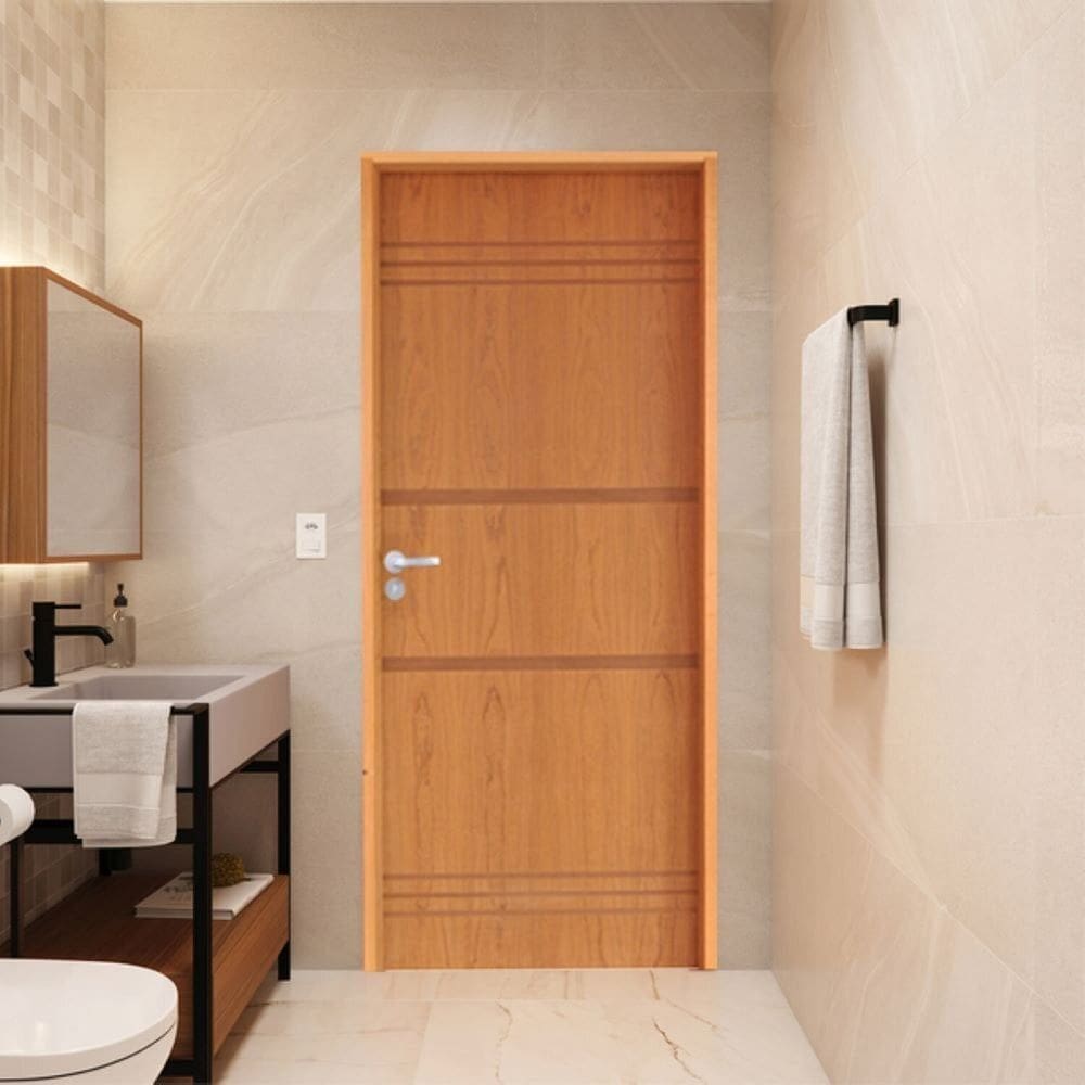 Porta Lisa Padrão Imbuia Belíssima 7 Batente Ecológico 09 Fechadura Stilo Wc 82 X 2,10 e Natural