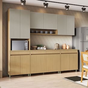 Cozinha Completa 5 Peças 12 Portas 5 Gavetas Simone Mendes 270cm 100% Mdf Carvalho/Greige