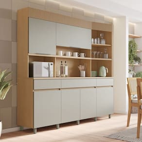 Cozinha Compacta 6 Portas 3 Gavetas Realeza 220cm 100% Mdf Carvalho/Greige