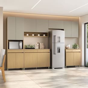 Cozinha Completa 6 Peças 13 Portas 7 Gavetas Simone Mendes 350cm 100% Mdf Carvalho/Greige
