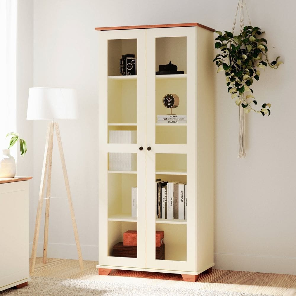 Estante para Livros com Porta de Vidro Ananda Cabecasa Madeiramadeira Off-white/Mel