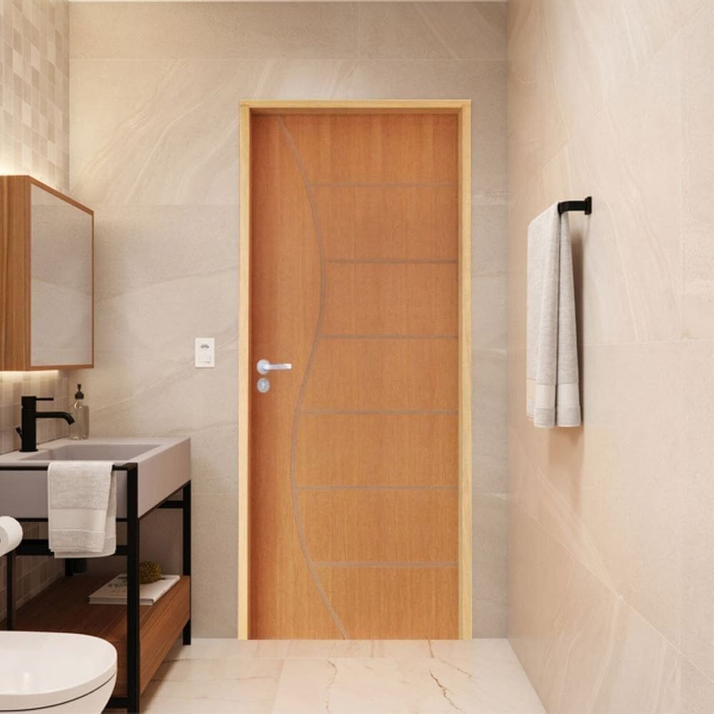 Porta Lisa Padrão Imbuia Belíssima 12 Batente Ecológico 14 Fechadura Stilo Wc 62 X 2,10 D Natural