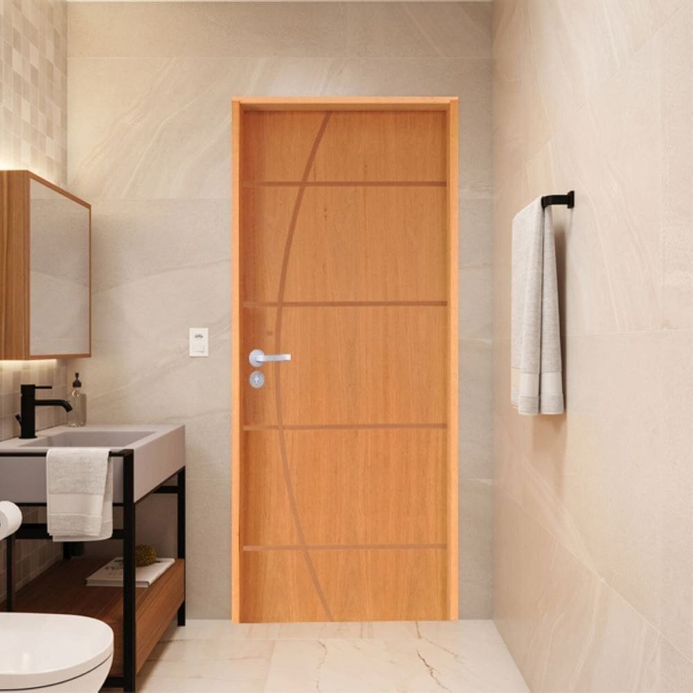 Porta Lisa Padrão Imbuia Belíssima 5 Batente Ecológico 14 Fechadura Stilo Wc 82 X 2,10 e Natural