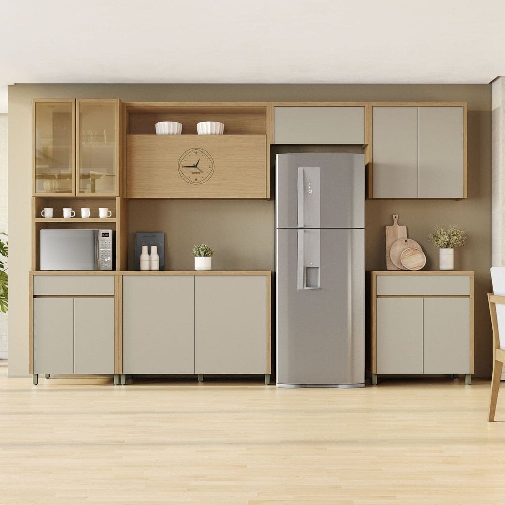 Cozinha Completa 6 Peças 12 Portas 2 Gavetas Condessa 350cm 100% Mdf Carvalho/Greige