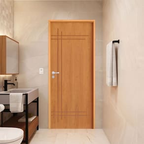 Porta Lisa Padrão Imbuia Belíssima 9 Batente Ecológico 14 Fechadura Stilo Wc 62 X 2,10 D Natural